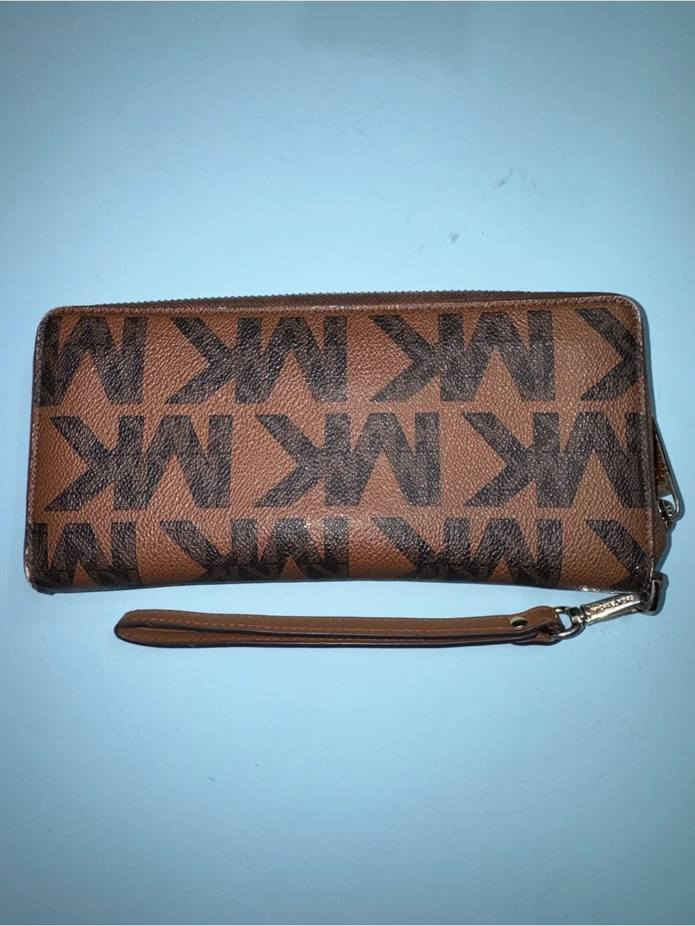Michael Kors Brown and Black MK Logo Zip Wallet Wristlet